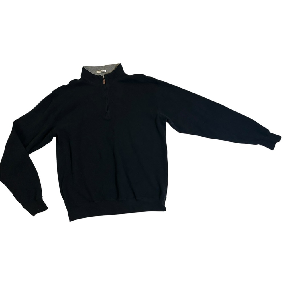 Peter Millar XL Quarter-Zip Pullover Sweater Black 100% Cotton Made in Korea